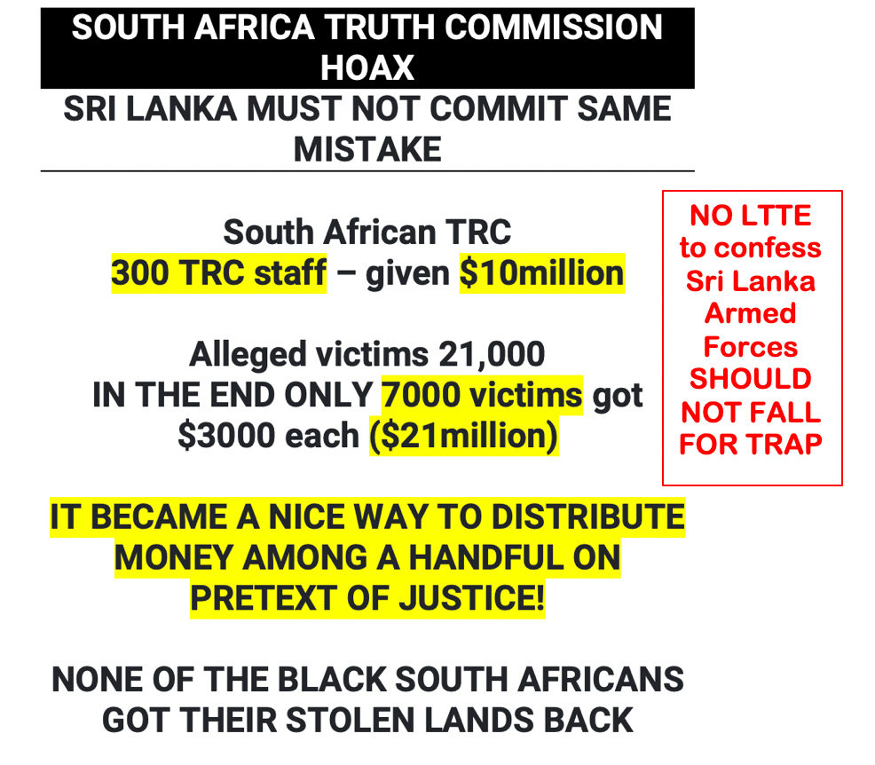 Sri Lankan Truth Commission – Sri Lanka’s Armed Forces must not fall for this trap of story-telling & confessions for compensation!