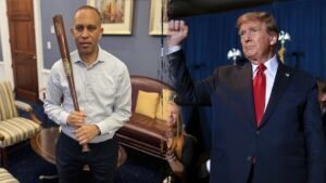 Jeffries sparks social media firestorm with ‘low energy’ pic holding baseball bat opposing Trump bill​​