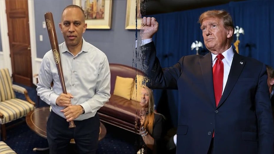 Jeffries sparks social media firestorm with ‘low energy’ pic holding baseball bat opposing Trump bill​​